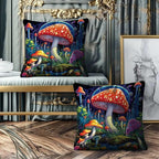 Mushroom Throw Pillow Covers 18x18 Set of 2, Hippie Decorative Square Cushion Cases for Sofa and Couch, All Seasons Pillowcases for Living and Bed Room