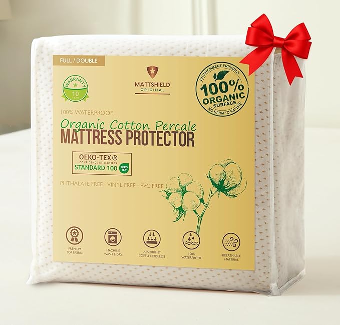 Deluxe Cooling Waterproof Organic Mattress Protector Full - Organic Cotton Percale Breathable Mattress Pad Cover - Naturally Cool for Hot Sleepers – Soft Natural Comfort