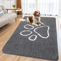 Smiry Dog Door Mat for Muddy Paws, Absorbent Dirt Trapper Non Slip Quick Dry Washable Chenille Mat for Mud Dogs, Entry Rug for Indoor and Outdoor (59x35 Inches, Dark Grey and White)