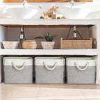 meekoo 8 Pack Collapsible Storage Bins Fabric Storage Bins Polyester Fabric Baskets with Handles Linen Closet Organizer for Shelf Home Closet Towels Toys(17 x 12 x 15 in,Gray White)