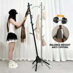 Heavy Duty Anti-Tip Coat Rack with 8LB Stable Weighted Base, [80LB Load Tested] Metal Standing Tree with 8 Hooks, 3-Height Adjustable Space Saving Clothes Organizer for Entryway, Bedroom, Office