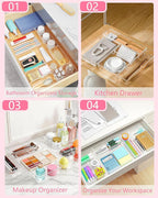 13 Pcs Makeup Drawer Organizer Set, 5 Sizes Versatile Vanity Drawer Organizer for Makeup, Non-Slip Desk Organizer Trays for Bathroom, Bedroom, Office, Fits Jewelry and Office Supplies