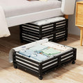 Bamboo Under Bed Storage Containers- Underbed Organizer with Wheels with Large Capacity Dust Bag,Sturdy Wood Rolling Under Bed Shoe Storage Organizer 2 Packs (Black, 2 Packs (23.62"×16.54"))