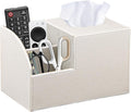 Square Tissue Box Cover with Storage, PU Leather Cube Tissue Box Holder, Remote Control Nightstand Organizer, Modern Desk Caddy for End Table, Bathroom, Bedroom, Home, Office Decor