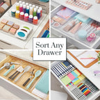 STORi SimpleSort 3-Piece Stackable Clear Drawer Organizer Set | 12" x 6" x 2" Rectangle Trays | Wide Makeup Vanity Storage Bins and Office Desk Drawer Dividers | Made in USA