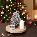 Round Decorative Tray Farmhouse Bathroom Decor Wood Riser Kitchen Countertop Organizer for Perfume, Candle, Plant, 9 inch Burlywood