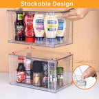 4Pack Large Stackable Kitchen Storage Drawers, Clear Foods Organizer Bins with Handles, Easily Assemble for Bathroom, Kitchen, Pantry, Cabinet, Closet(XL-UP Handle)