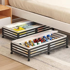 Under Bed Storage with Wheels-Large Bamboo Underbed storage Containers with Large Dust Bag Stackable Under the Bed Shoe Storage Bins for Clothes Books Bedding (2 Packs Black, 33.07"L×16.54"W× 6.5"H)