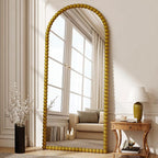 34"x76" Gold Arched Full Length Mirror, Vintage Beaded Decorative Floor Full Body Dressing Mirror as Room Decor Hanging Leaning Standing for Living Room, Bedroom, Vanity Area