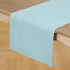 Solino Home Linen Aqua Blue Table Runner 144 Inches Long - 100% Pure Linen Extra Long Table Runner 14 x 144 Inch for Christmas, Holiday, New Year - Classic Hemstitch