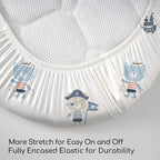 Baby Bassinet Sheets Girl Boy, Stretch Fitted Bassinet Sheet Set 3 Pack Bassinet Mattress Sheets Universal Fit for Rectangle, Round, Oval, Hourglass Mattress, Soft Breathable Blue Ocean Sailor