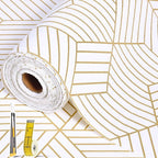 Shelf Liners for Kitchen Cabinets Non Adhesive Shelf Liner Paper Non-Slip Thickened Drawer Liner Easy to Clean for Tool Box Refrigerator with Knife and Tape Measure, Gold Geometric, 23.6 x 354.3 in