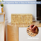 efluky 2 Pack Hand-Woven Floor Cord Covers with Lid, Water Hyacinth Cable Management Box, 2 Open Slots Cord Box to to Hide Cords Power Strip for Desk, Floor, Office