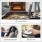 Leopard Rugs for Bedroom - 6x9 Area Rug - Flowers Leopard Rugs for Living Room, 3D Flowers Animal Rug, Washable Home Decor Carpet