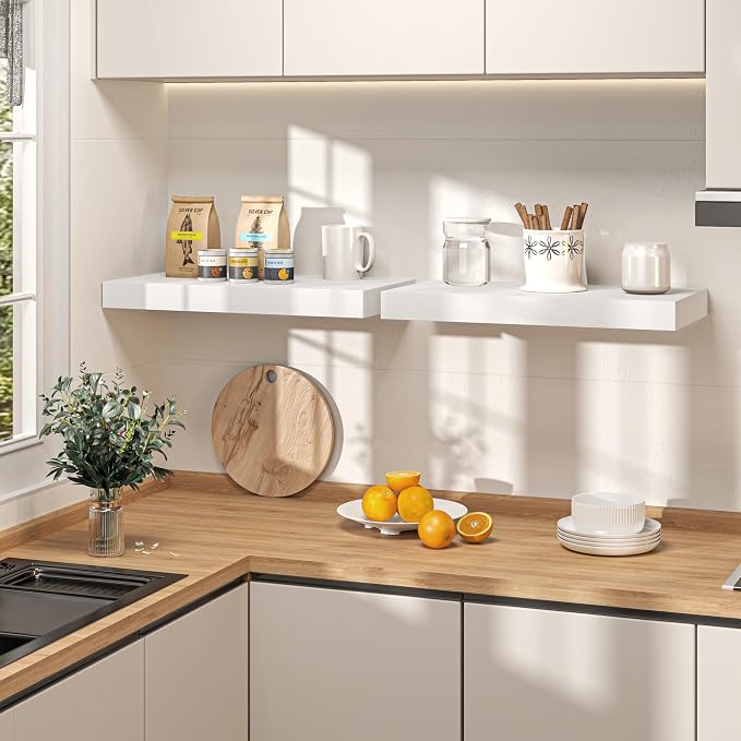 White Floating Shelves 55Inch Long, 12 Inch Deep Floating Shelves