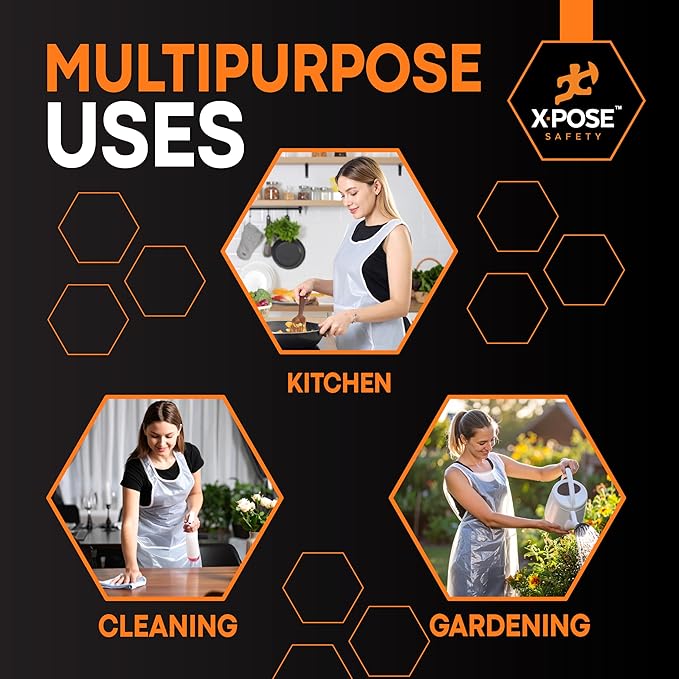 Xpose Safety 300 White Plastic Disposable Aprons for Cooking & more Individually Packaged, Durable 1 Mil Waterproof Polyethylene 24" x 48"