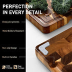 End Grain Cutting Board Set of 3 with Non-slip Feet, Reversible Acacia Wood Cutting Boards for Kitchen with Juice Grooves and Handles Non Toxic Chopping Board Butcher Block Serving Tray Kitchen Sets
