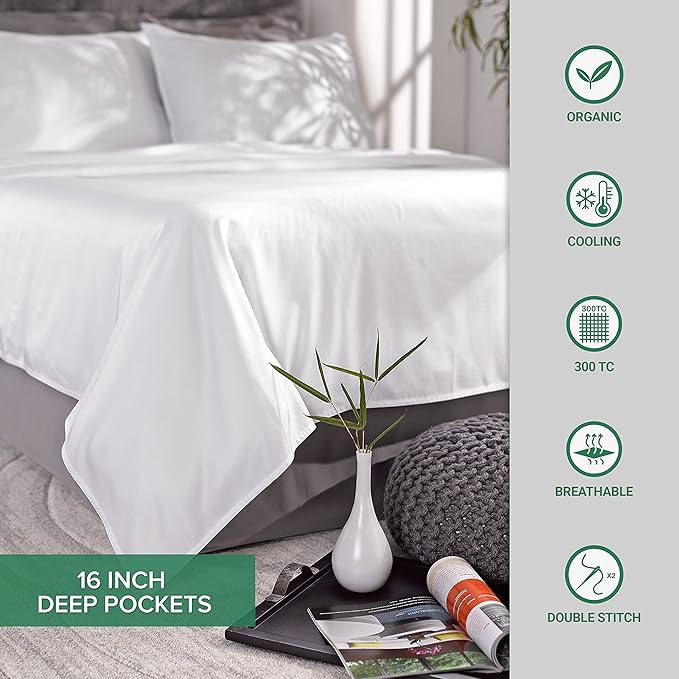 Pure Bamboo Split King Sheets, Genuine 100% Organic Viscose Derived from Bamboo Bed Sheet Set, Soft & Cooling, Double Stitching, 2 Fitted Sheets (Split King, Jacquard Stone)