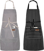 Serrenf 2 Pack Apron, Cooking Kitchen Aprons, Adjustable Bib Apron with 2 Pockets for Men Women Chef Apron