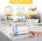 Trash Bag Dispenser Holder, 3-in-1 Laundry Detergent Dispenser Under Sink Organizer Box & Bamboo Lid, Clear Laundry Room Organization and Storage, Kitchen Garbage Bags Storage Container