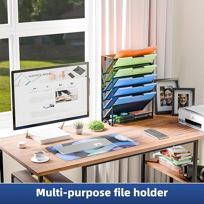 Simple Trending Wall File Organizer, Mesh 7-Tier Vertical Hanging File Holder, Desktop Metal Files Rack for Office and Home, Black