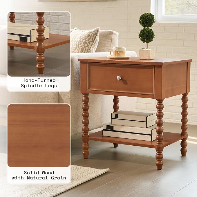 AMERLIFE 24" Wooden Nightstand, Vintage Bedside Table