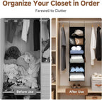StorageWorks Hanging Closet Organizer, 6-Shelf Hanging Shelves with 2 Hooks, Foldable Space-Saving Design, Closet Organizers and Storage for Bedroom, Dorm, Locker, Black