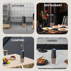 Rechargeable Salt And Pepper Grinder with LED Light, Automatic Electric Gravity Salt And Pepper Shakers, No Battery Needed, Adjustable Roughness, 1 Pack (Black)
