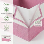 PRANDOM Storage Bins with Lids [3-Pack] Linen Fabric Foldable Storage Boxes Organizer Containers Baskets Cube with Cover for Bedroom Closet Office Pink&White（11.4X8.6X6.7