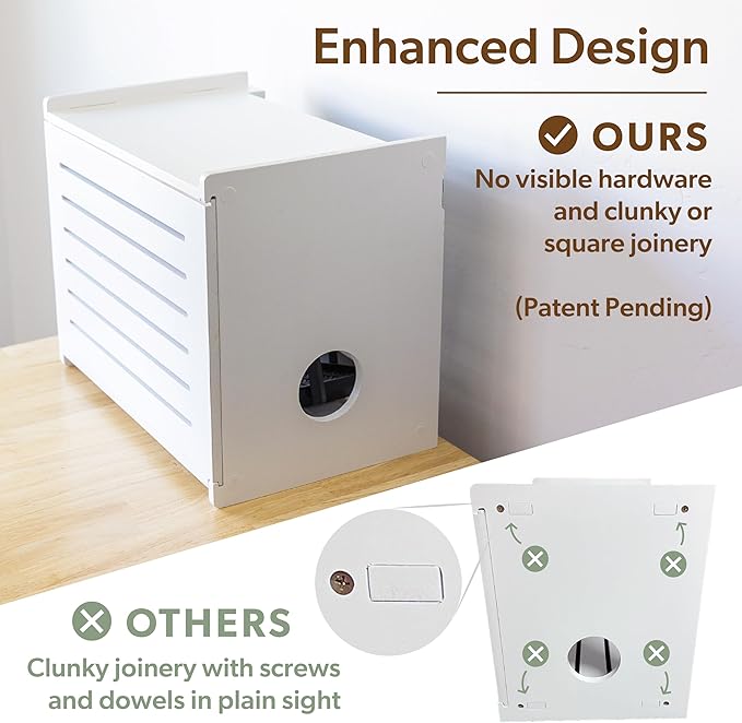 Wooden WiFi Router Storage Box - Deluxe Wall Mountable Decorative Modem Shelf Hider Cover with Cable Management System - Rustic Home Organization Solution for Most Routers Up to 11" Tall - White