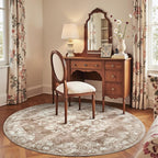 jinchan Round Rug 6ft Area Rug - Brown Vintage Floor Mat Kitchen Indoor - Washable Circle 6' Thin Floral Print Carpet Retro Farmhouse Non Slip Dining Room Living Room Bedroom Office