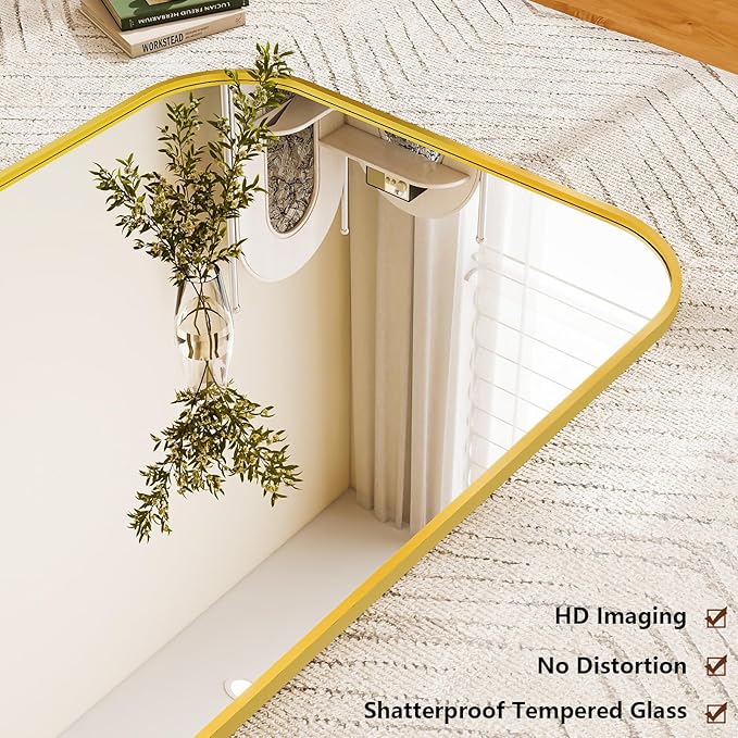 Full Length Mirror 81"x41" Arched Floor Standing Large Mirrors Full Body Mirror with Stand - with Aluminum Frame for Bedroom Living Room, Gold