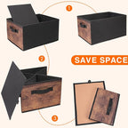 JAKAGO Fabric Storage Bins set of 4 Rectangle Storage Baskets with Handle Foldable Closet Organizer for Clothes Towel bedding Books Collapsible Clothing Container for Shelves Bedroom(Wood High)