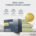 THREAD SPREAD 100% Egyptian Cotton King Size Sheets Set - Luxury 1500 Thread Count Egyptian Cotton Sheets King Size, 17" Deep Pocket, Soft, Cooling Sateen Weave Hotel Quality Bedding Set - Sage Green