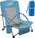 Garvee Low Beach Chair, Folding Portable Beach Chairs for Adults, Lightweight Extra Wide Seat Chair with Cup Holder, Storage Pocket & Carry Bag for Camping, Beach, Travel