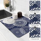 LuxStep Dish Drying Mat Super Absorbent Kitchen Counter Mat Rubber Backing Draining Mat Easy to Clean Kitchen Accessories Dish Rack Pad for Dishes, Utensils, Countertops, Sinks 15" x 18" Blue