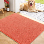 OLANLY Dog Door Mat for Muddy Paws 40x32, Absorbs Moisture and Dirt, Absorbent Non-Slip Washable Doormat, Quick Dry Chenille Mud Mat for Dogs, Entry Indoor Entryway Carpet for Inside Floor, Coral