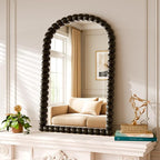 24"×36" Bronze Arched Bathroom Vanity Mirror, Vintage Beaded Decorative Wall Mounted Makeup Mirror, as Wall Decor Hanging Leaning for Fireplace Mantle, Living Room, Bedroom, Vanity Area