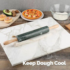 Koville Indian Natural Marble Rolling Pin, Non-Stick Polished Dough Roller, Pasta, Dumpling, Fondant, Pie Crust, Bread, Pizza Dough, Kitchen Baking Pastry Tools with Mat/Scraper(Indian Green)