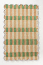 Hand-Tufted Wool Rug with Scalloped Edges, Light Blue Plaid Pattern, Cozy Soft Area Rug for Living Room, Bedroom, and Nursery, Handmade Modern Accent Rug (Green, 6X8 FEET)