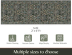 MUJOO Washable Runner Rug,Floral 2x6 Runners for Hallway Kitchen Bedroom Bedside Bathroom Laundry Room,Long Non Slip Throw Carpet Boho Indoor Botanical Vintage Ultra-Thin Black and Green