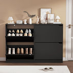 Shoe Storage Cabinet, Wood Shoe Organizer for Entryway with 4 Flip Drawers, Freestanding Shoe Rack with Adjustable Shelf, Narrow Shoe Dresser for Front Door Entrance(Black, 47.24" x 32.28" x 9.44")