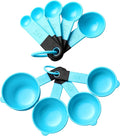 Spring Chef Magnetic Measuring Cups and Spoons Set of 9, Nesting Plastic Kitchen Tool with Easy to Read Markings - Measure Dry or Liquid Ingredient, BPA Free, Aqua Sky