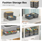 Plastic Storage Baskets With Bamboo Lid - Plastic Storage Containers Stackable Storage bins: Storage Baskets for Organizing Shelves Drawers Desktop Closet Playroom Classroom Office, 6 Pack, Gray