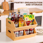 2 Set Bamboo Storage Bins, Pantry Organizers and Storage, Kitchen Countertop Organization and Storage Basket for Produce, Onions, Potatoes, Garlic, Fruits, Vegetable and Bread