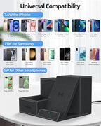 Wireless Charger with Desk Organizer, Pen Pencil Holder, Multifunctional Desktop Organizer, Office Supplies and Desk Accessories Organizer with 3 Compartments and 1 Phone Stand