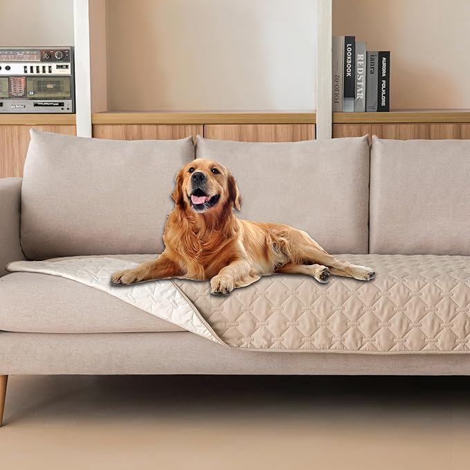 gogobunny 100% Double-Sided Waterproof Dog Bed Cover Pet Blanket Sofa Couch Furniture Protector for Puppy Large Dog Cat, Reversible (30x90 Inch (Pack of 1), Dark Beige/Light Beige)