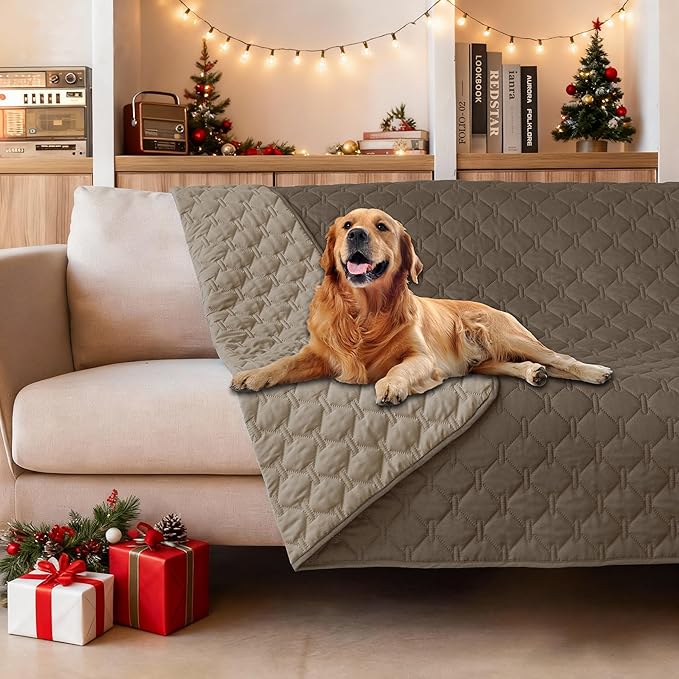 gogobunny 100% Double Sided Waterproof Dog Blanket Soft Pet Bed Cover Reversible Protect Furniture Couch Sofa Car for Puppy Cat Kids (Dark Walnut/Light Walnut, 52x82 Inch (Pack of 1))