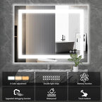 Sweetcrispy 28"x36" Smart Anti-Fog LED Bathroom Mirror with Lights and Front Light & Backlit, 3 Color Temperatures, Dimmable, Memory Function, Rectangle Modern Vanity Mirror