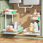 Kitstorack Under Sink Organizer, 2 Tier Under the Sink Storage, Slide out Pull out Cabinet Organizer Shelf, Metal Sliding Drawer for Kitchen Bathroom Pantry Closet Organization Rack, White, 1 Pack